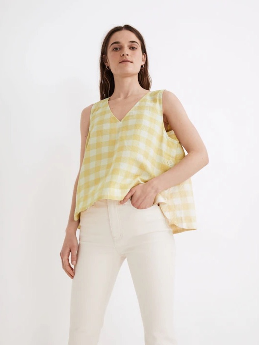 Madewell Yellow Gingham Button-Side Tank XS